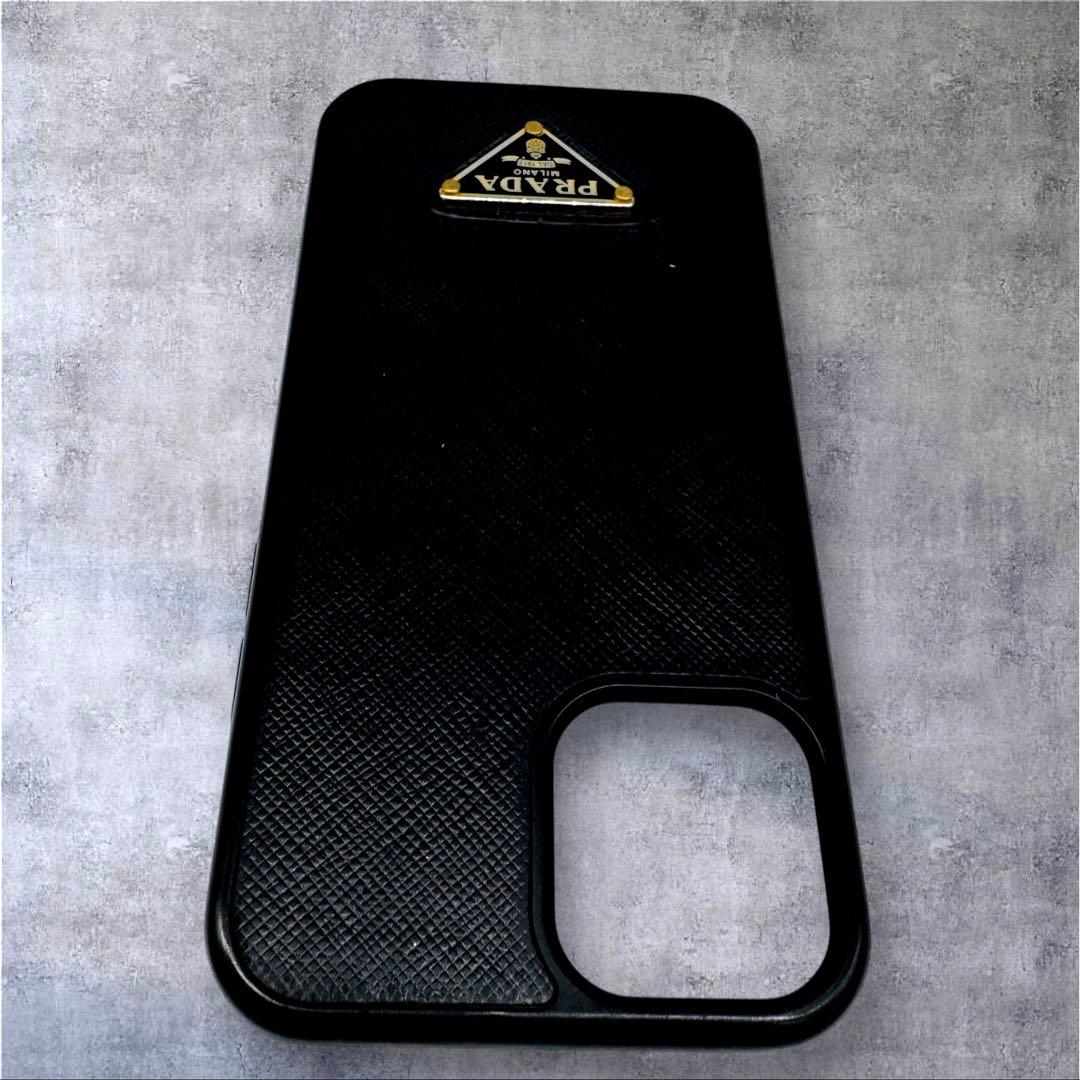 PRADAプラダ iPhone12ケース ブラック 三角ロゴ サフィアーノレザー