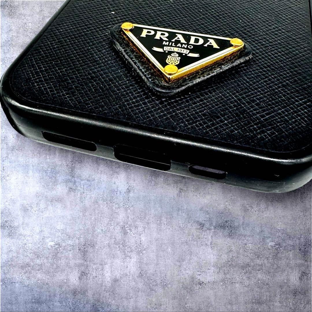 PRADAプラダ iPhone12ケース ブラック 三角ロゴ サフィアーノレザー