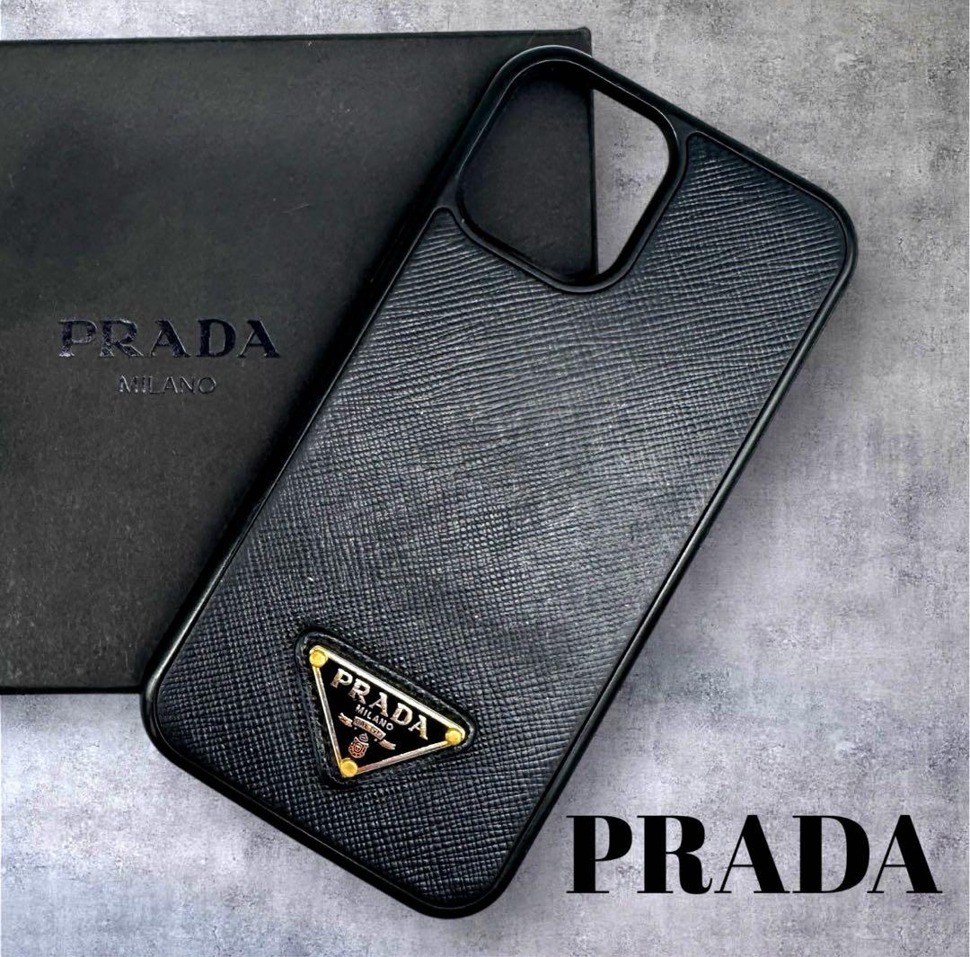 PRADAプラダ iPhone12ケース ブラック 三角ロゴ サフィアーノレザー
