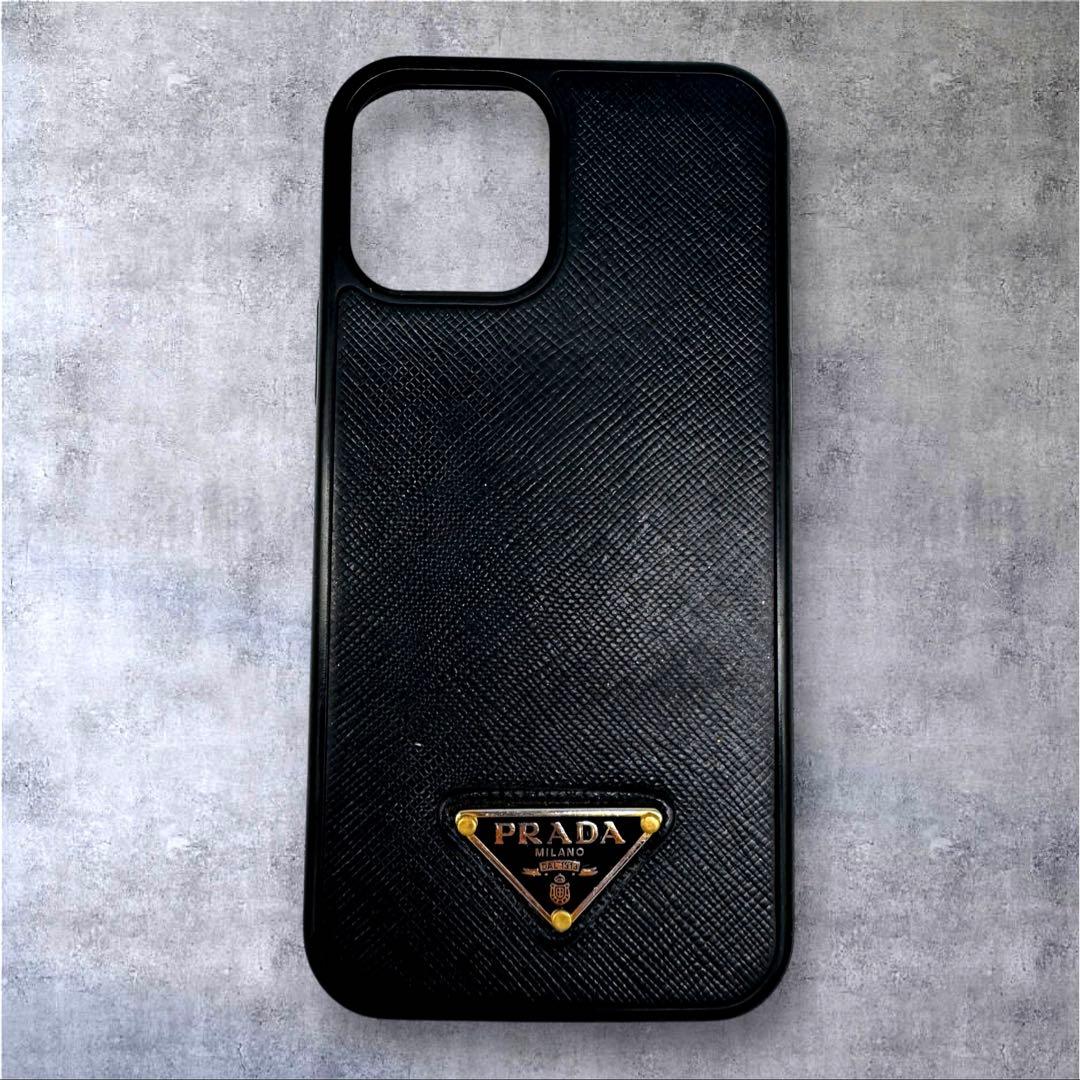 PRADAプラダ iPhone12ケース ブラック 三角ロゴ サフィアーノレザー