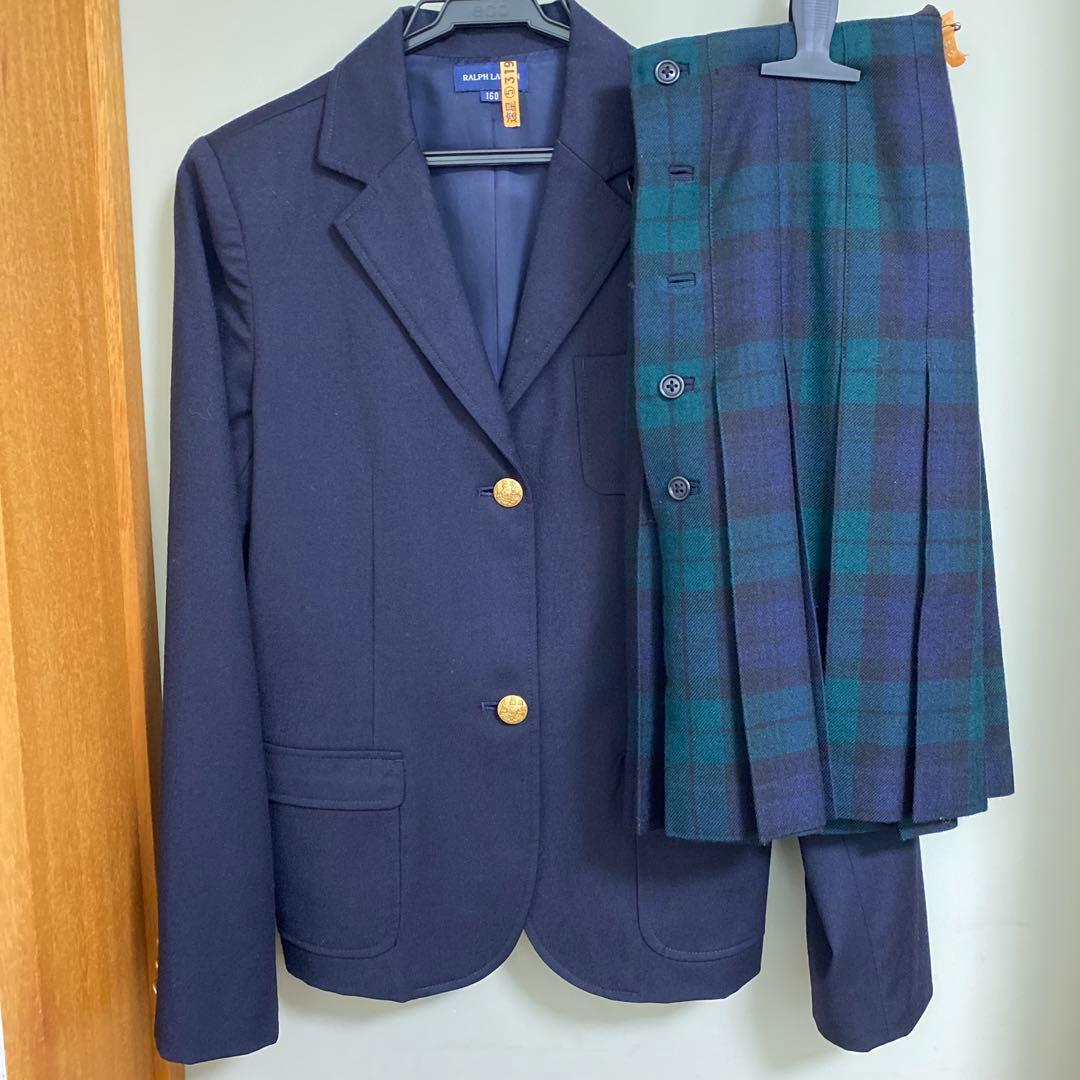 ラルフローレン ネイビー ブレザー160とチェック柄スカート7号セット