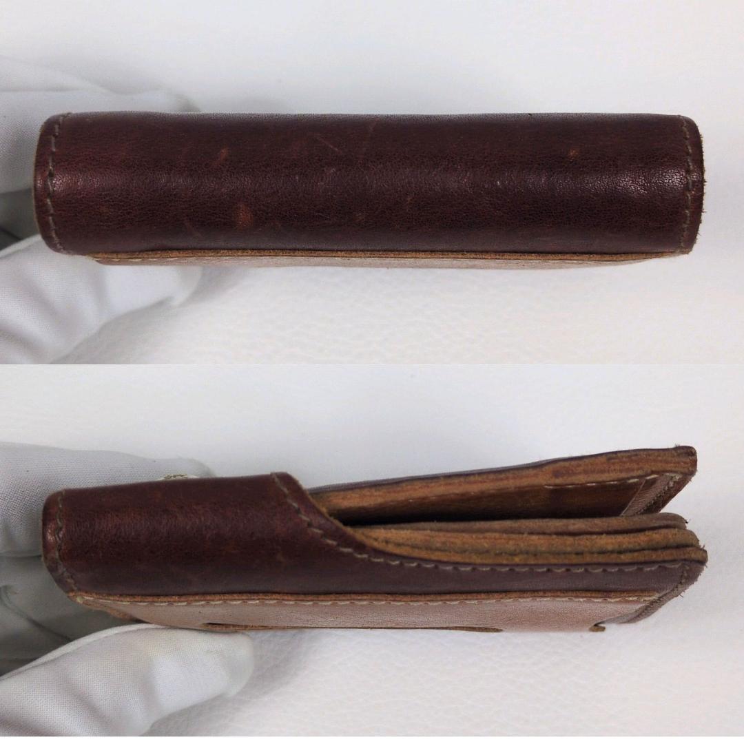 現行 イルビゾンテ 二つ折り 財布 コンパクト ブラウン ヌメ シボ ゴールド