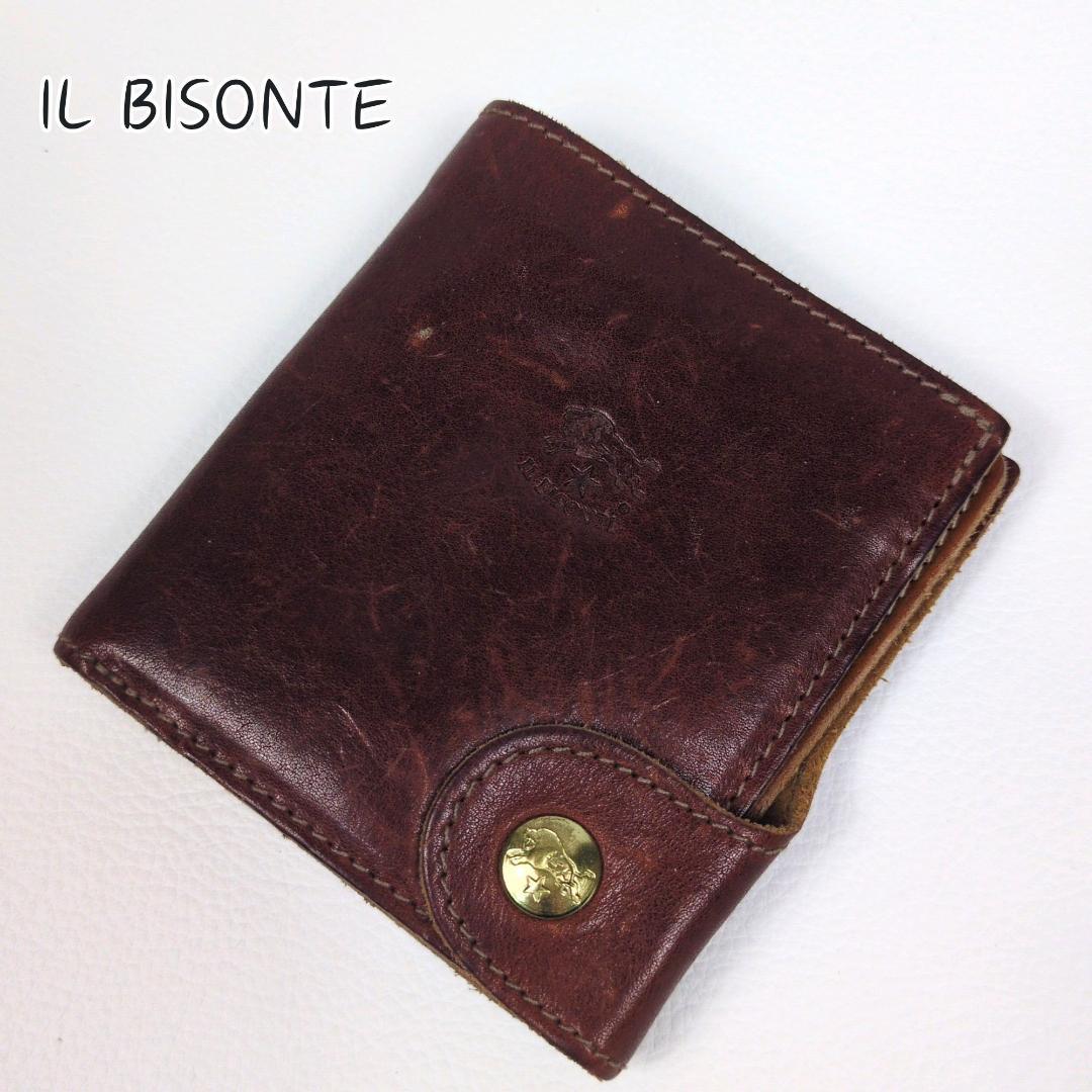 現行 イルビゾンテ 二つ折り 財布 コンパクト ブラウン ヌメ シボ ゴールド