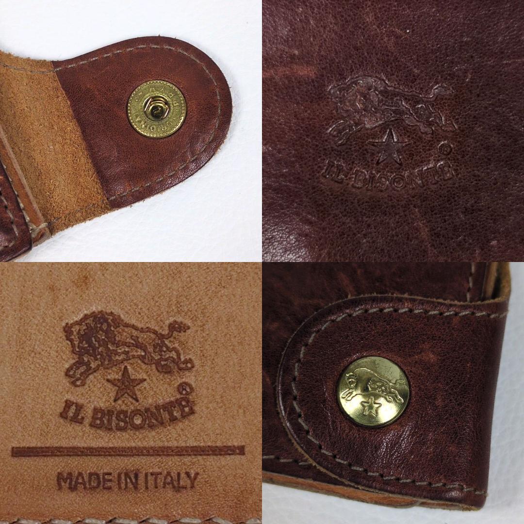 現行 イルビゾンテ 二つ折り 財布 コンパクト ブラウン ヌメ シボ ゴールド