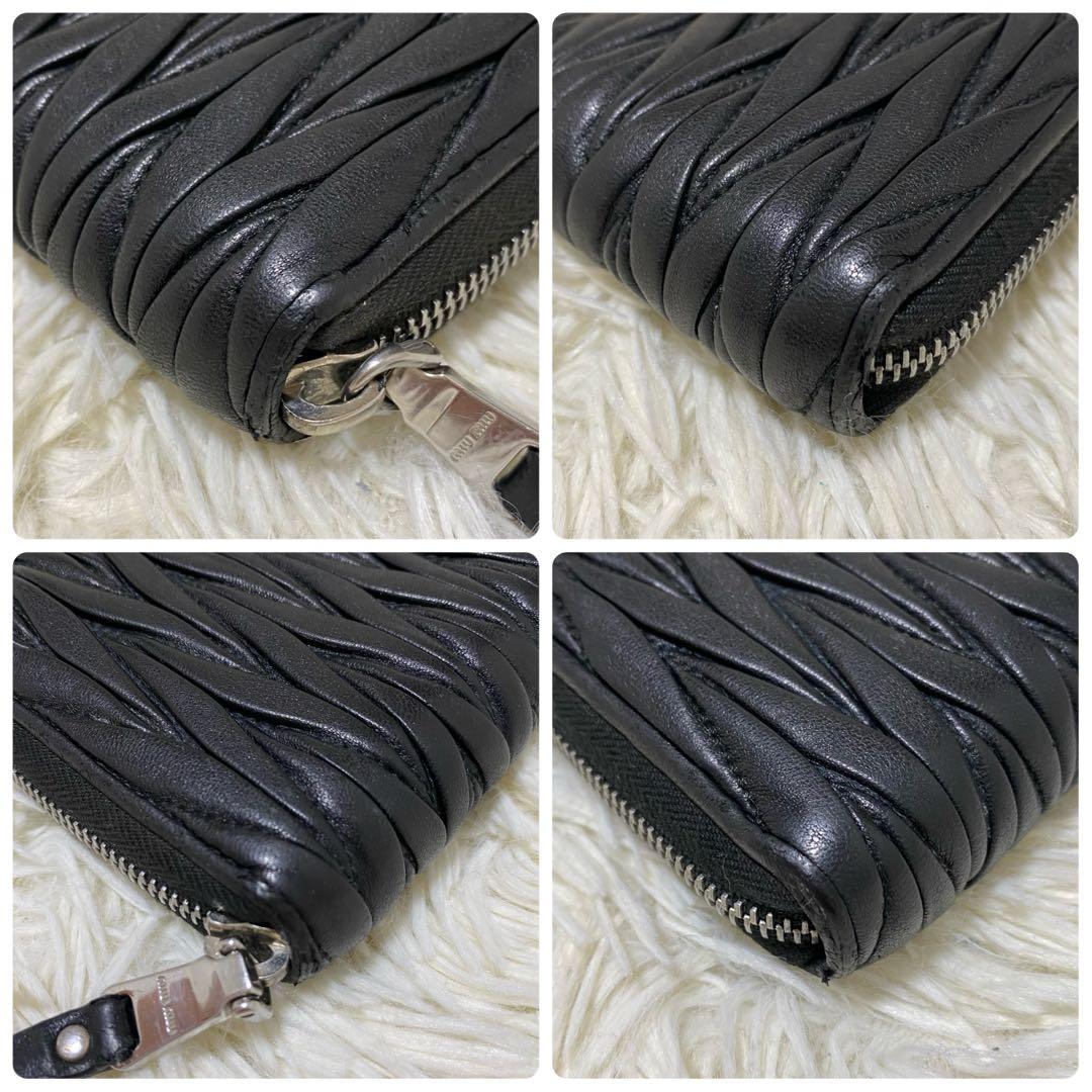 【極美品◦付属品完備✨】MIUMIU 長財布 ラウンド マテラッセ クリスタル黒