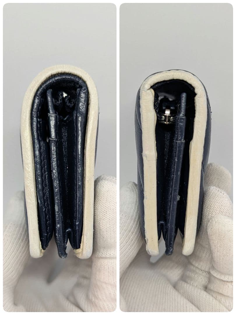 GUCCI　二つ折り財布　GG　マーモント　マトラッセ　レザー　ネイビー