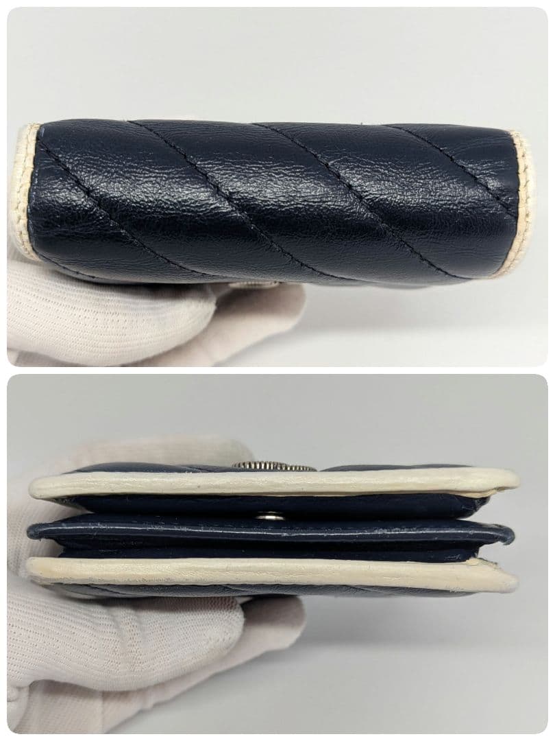 GUCCI　二つ折り財布　GG　マーモント　マトラッセ　レザー　ネイビー