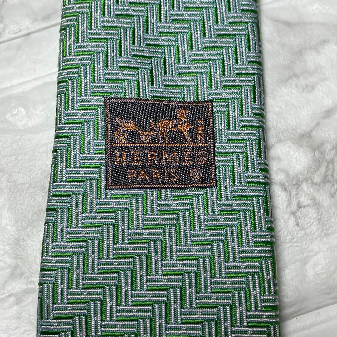 エルメス　HERMES ネクタイ　H織　ファソネ　グリーン　スーツ　シャツ