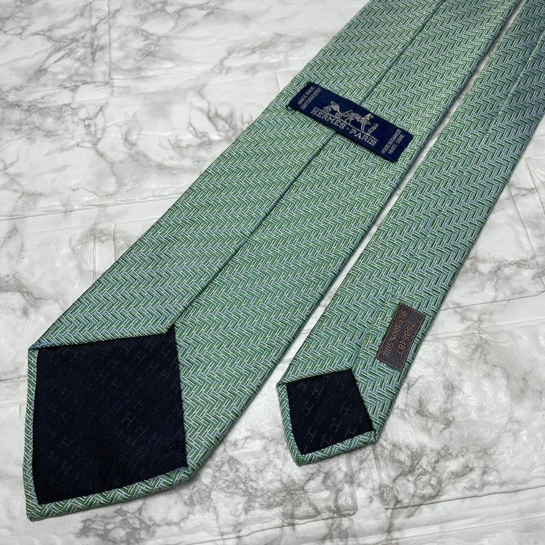 エルメス　HERMES ネクタイ　H織　ファソネ　グリーン　スーツ　シャツ