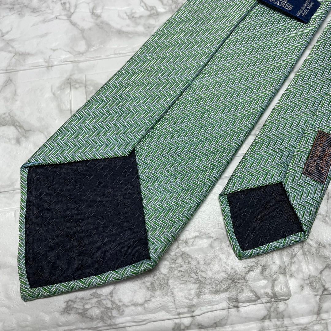 エルメス　HERMES ネクタイ　H織　ファソネ　グリーン　スーツ　シャツ