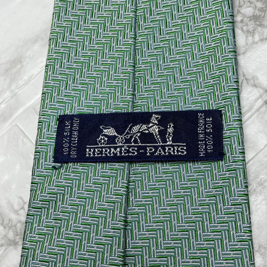 エルメス　HERMES ネクタイ　H織　ファソネ　グリーン　スーツ　シャツ