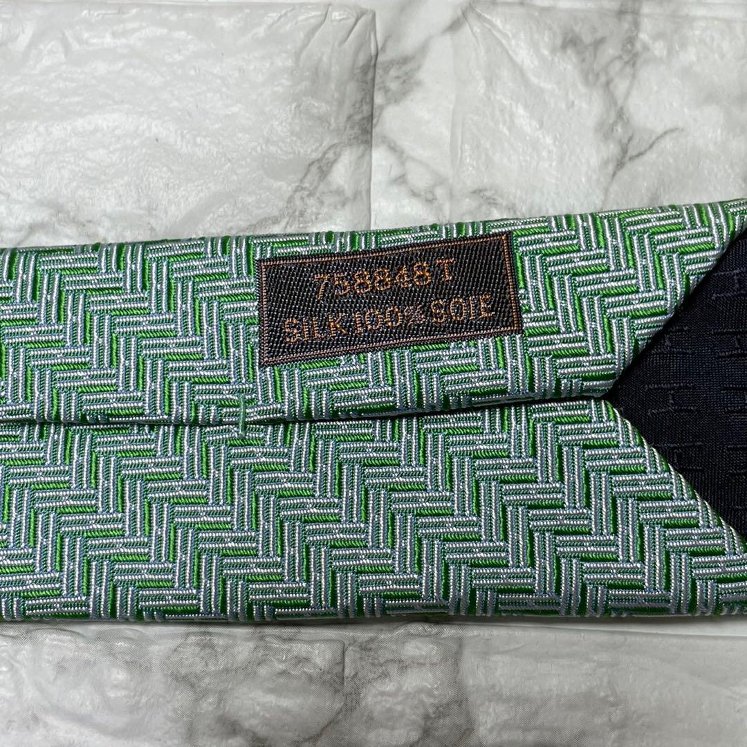 エルメス　HERMES ネクタイ　H織　ファソネ　グリーン　スーツ　シャツ