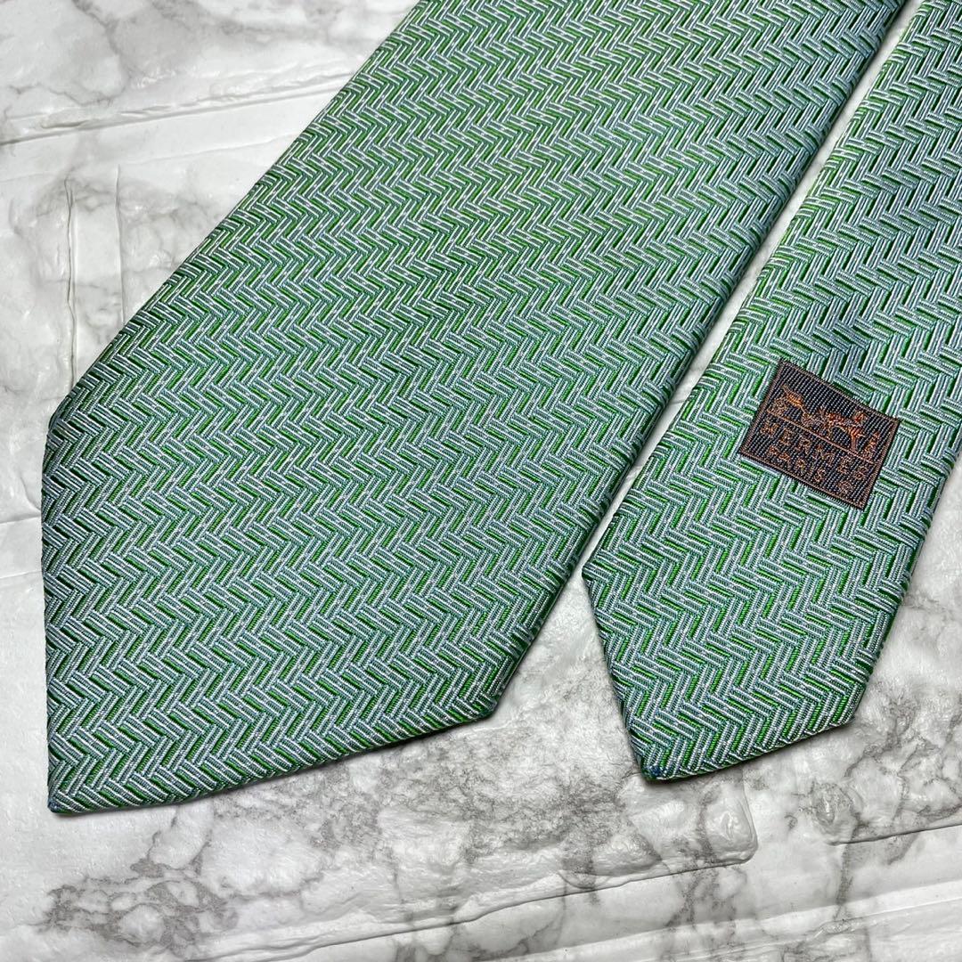 エルメス　HERMES ネクタイ　H織　ファソネ　グリーン　スーツ　シャツ