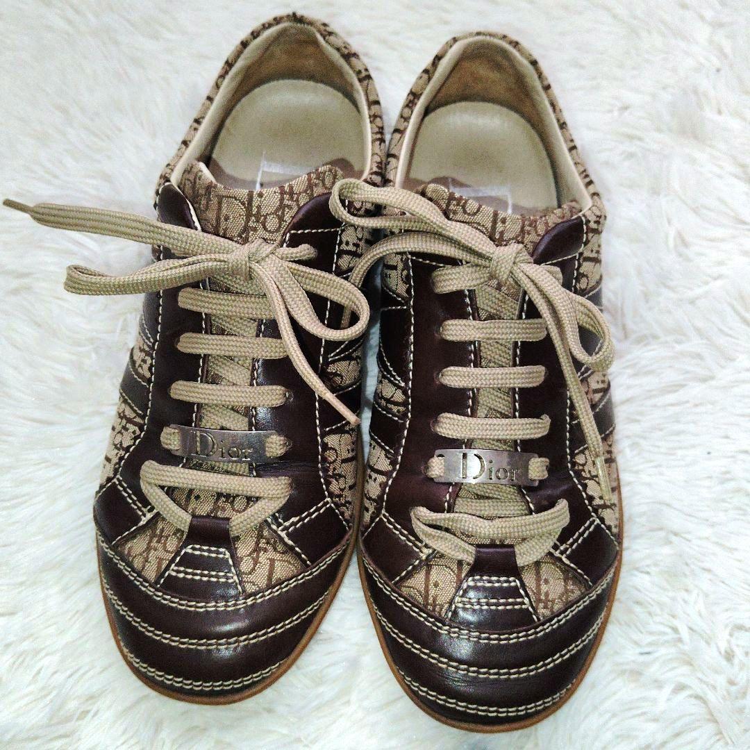 Diorディオール　レディーススニーカー　総柄　ブラウン　ベージュ　36