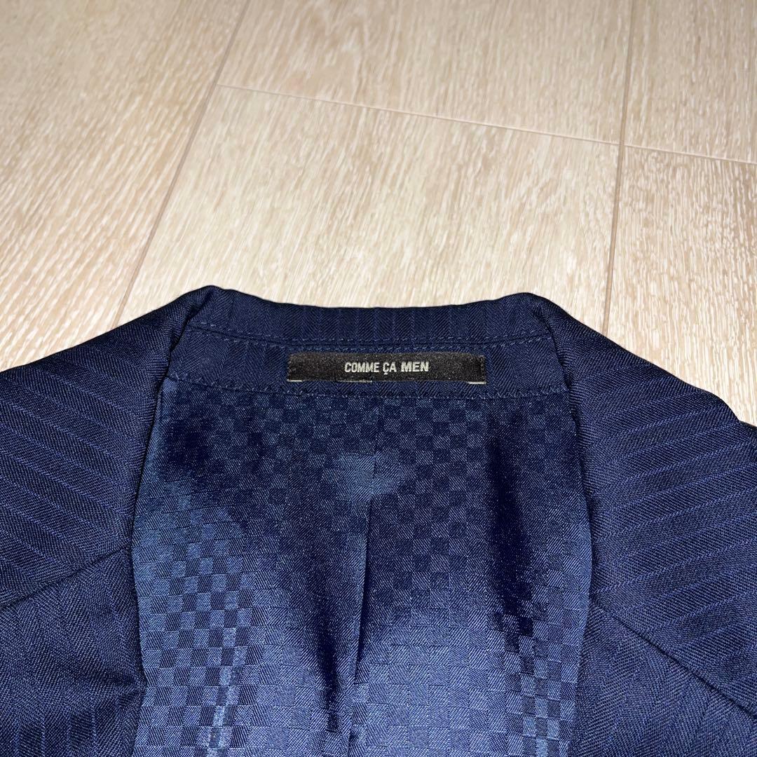 美品　コムサメン　ストライプ柄　紺　シングルスーツ　SS セットアップ