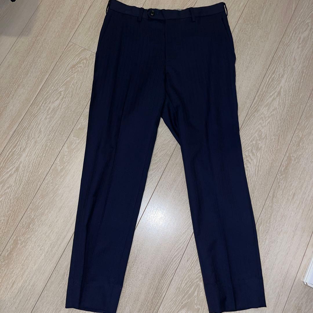 美品　コムサメン　ストライプ柄　紺　シングルスーツ　SS セットアップ