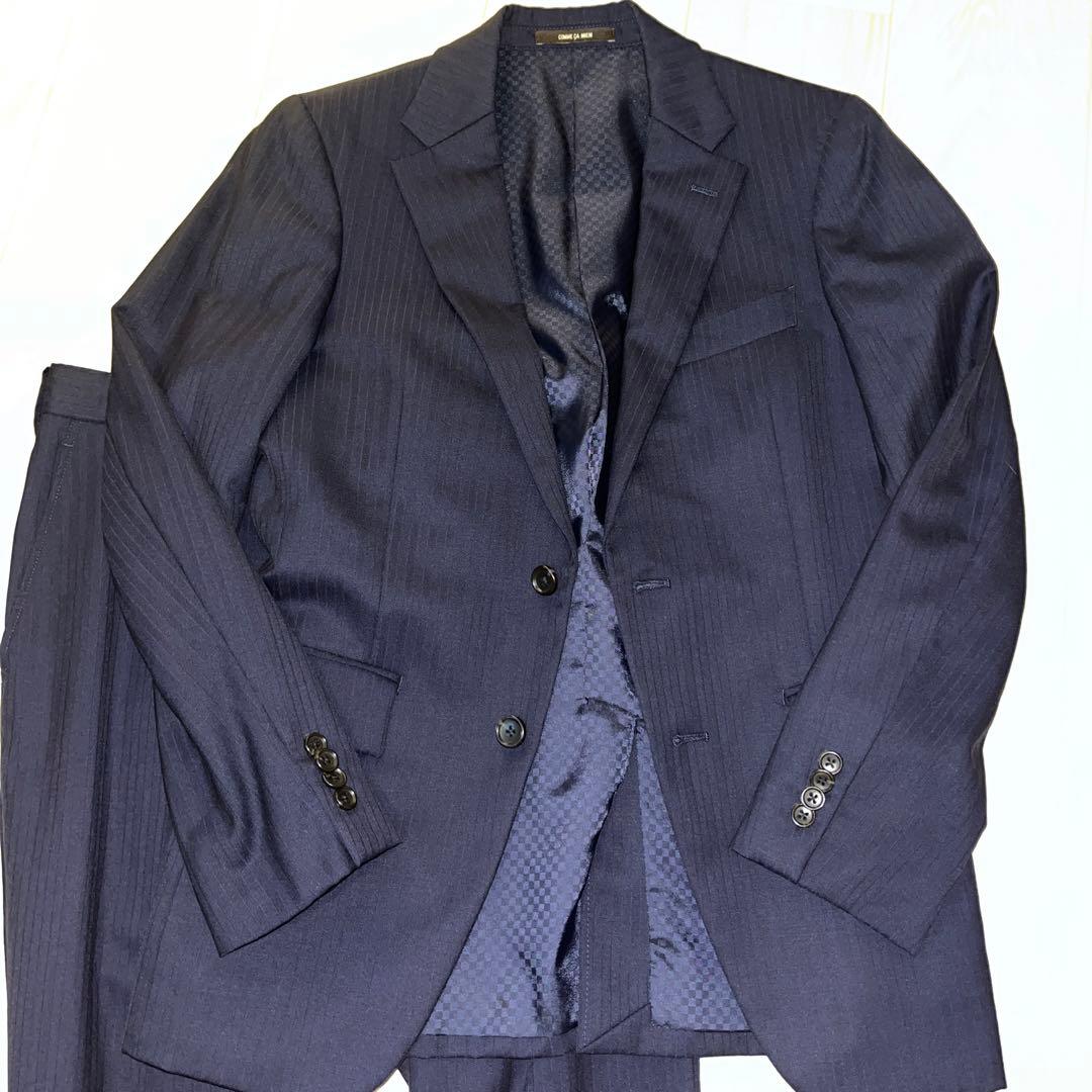 美品　コムサメン　ストライプ柄　紺　シングルスーツ　SS セットアップ