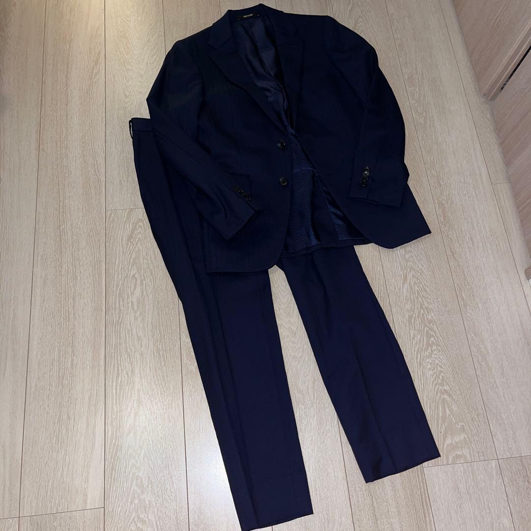 美品　コムサメン　ストライプ柄　紺　シングルスーツ　SS セットアップ