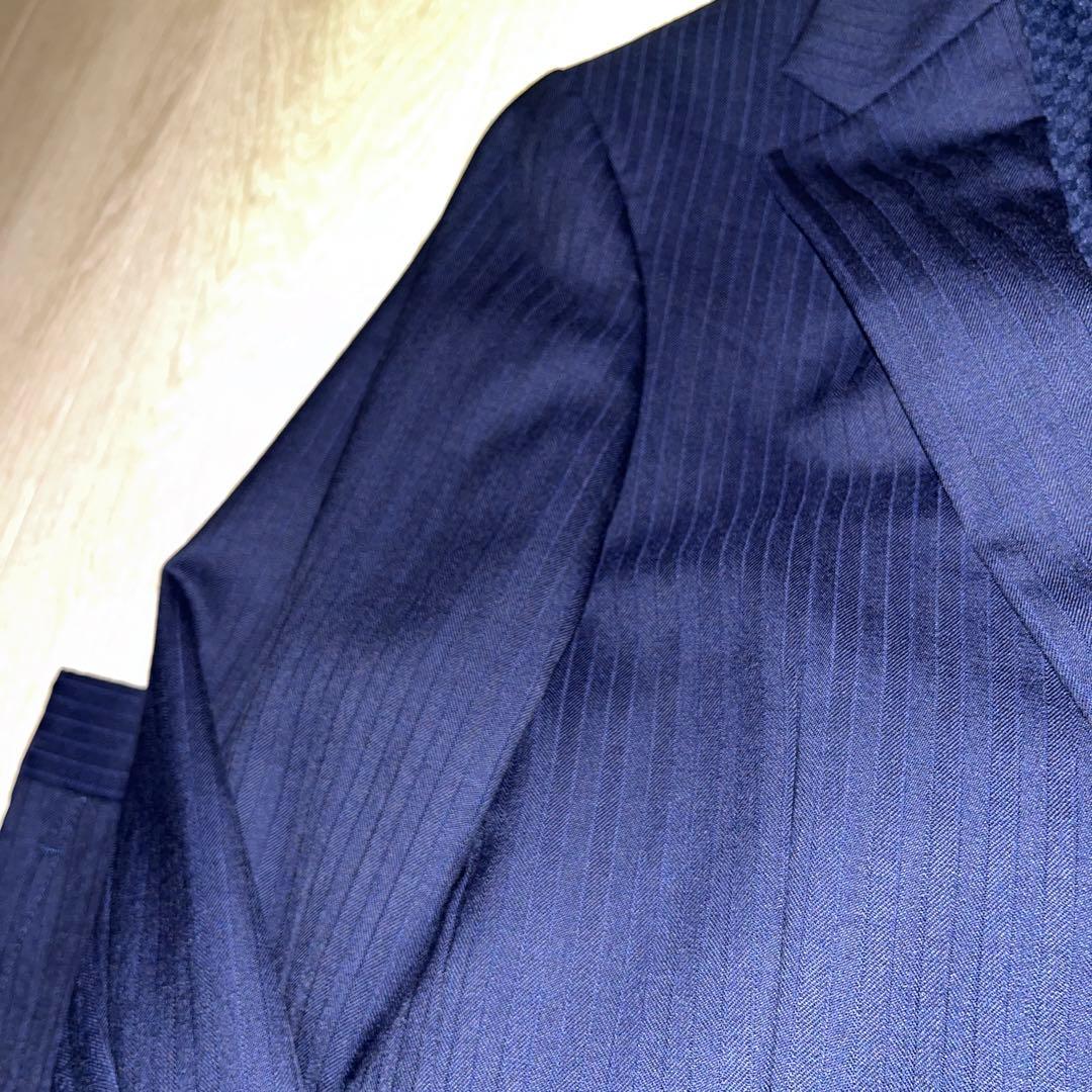 美品　コムサメン　ストライプ柄　紺　シングルスーツ　SS セットアップ