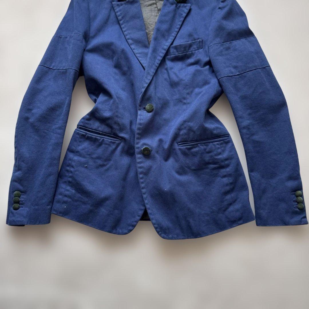 美品【ベロアきりかえ】サカイ　テーラード ジャケットM 紺　コットン