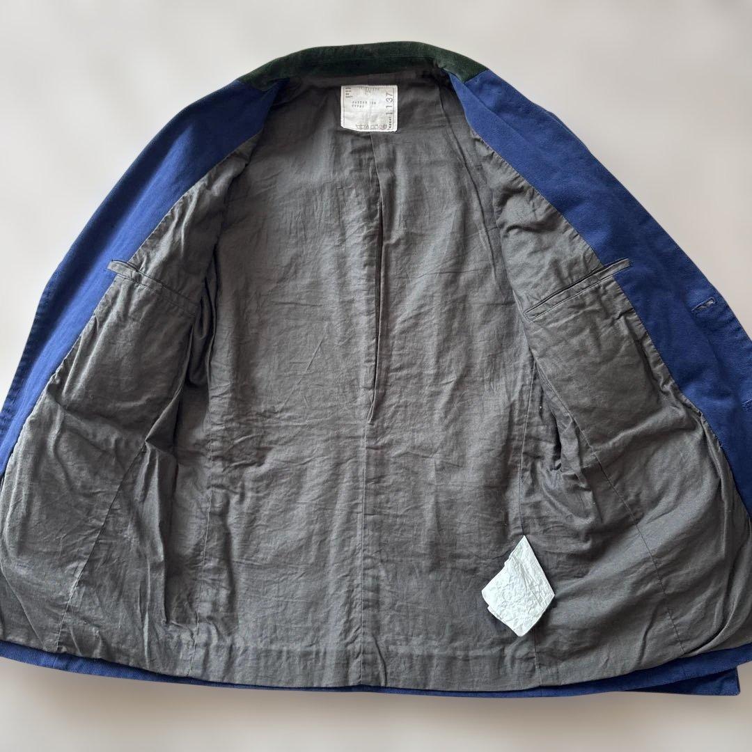 美品【ベロアきりかえ】サカイ　テーラード ジャケットM 紺　コットン