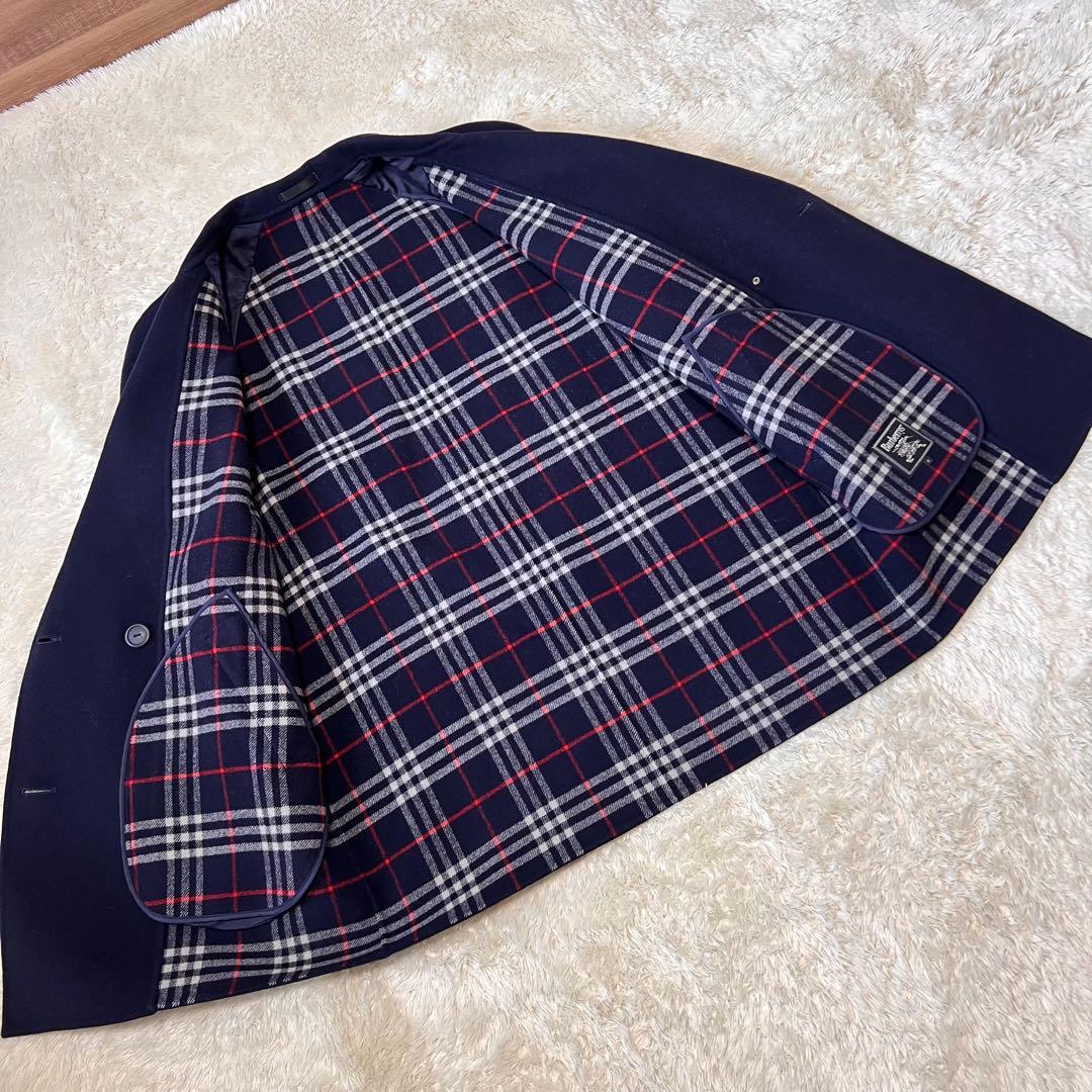 バーバリー カシミヤ混 チェスターコート ネイビー ダブル 9号
