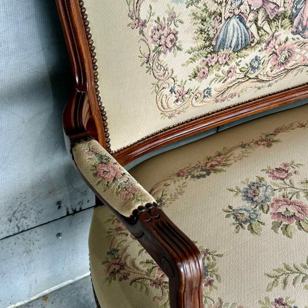 ✦王室気分✦ ロココ調アンティーク イタリア製　ゴブラン織　猫脚 ベンチソファー