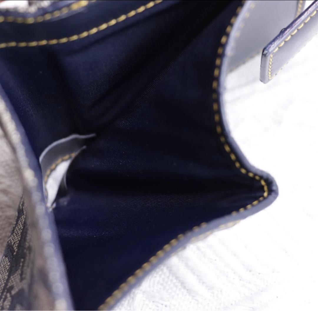 Christian Dior 二つ折り財布　キャンバス生地　トロッター柄ネイビー