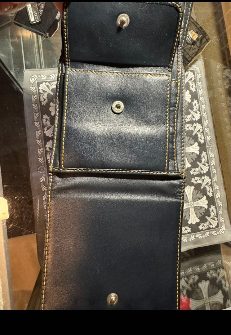Christian Dior 二つ折り財布　キャンバス生地　トロッター柄ネイビー