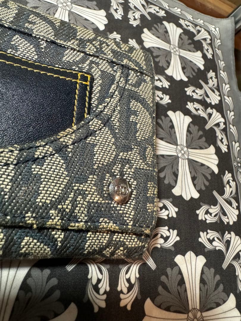 Christian Dior 二つ折り財布　キャンバス生地　トロッター柄ネイビー