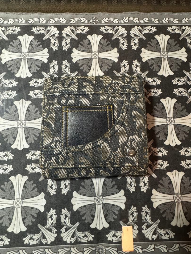 Christian Dior 二つ折り財布　キャンバス生地　トロッター柄ネイビー