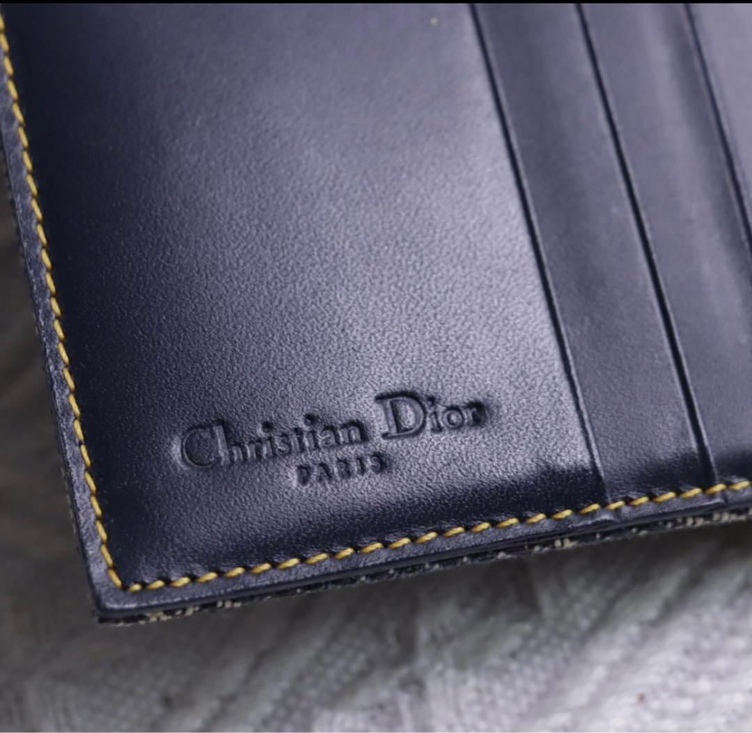 Christian Dior 二つ折り財布　キャンバス生地　トロッター柄ネイビー