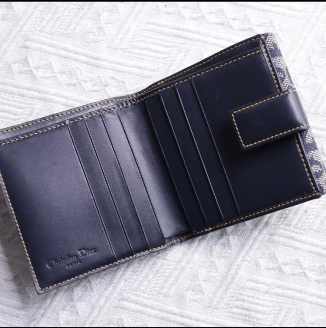 Christian Dior 二つ折り財布　キャンバス生地　トロッター柄ネイビー