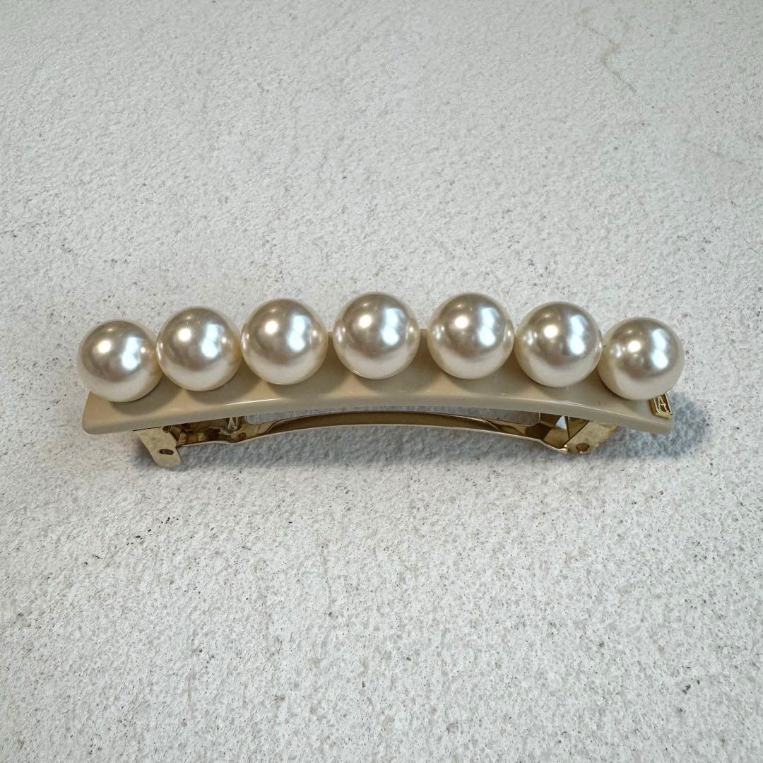 アレクサンドルドゥパリ パール バレッタ 8cm ベージュ ヘアクリップ