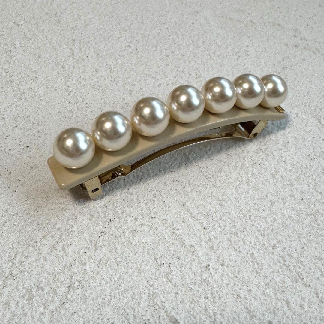 アレクサンドルドゥパリ パール バレッタ 8cm ベージュ ヘアクリップ