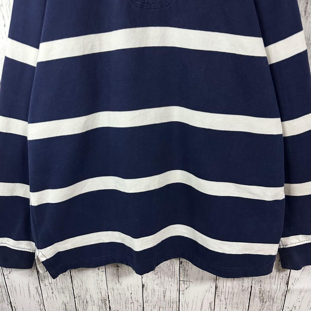 【ポロラルフローレン☆ラガーシャツ】常田大希☆裏起毛☆XL☆紺　白　金ポニー刺繍