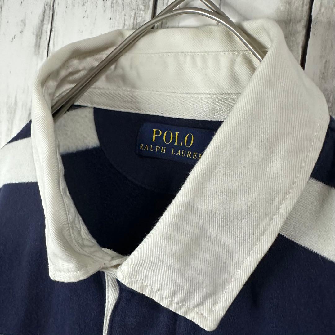 【ポロラルフローレン☆ラガーシャツ】常田大希☆裏起毛☆XL☆紺　白　金ポニー刺繍