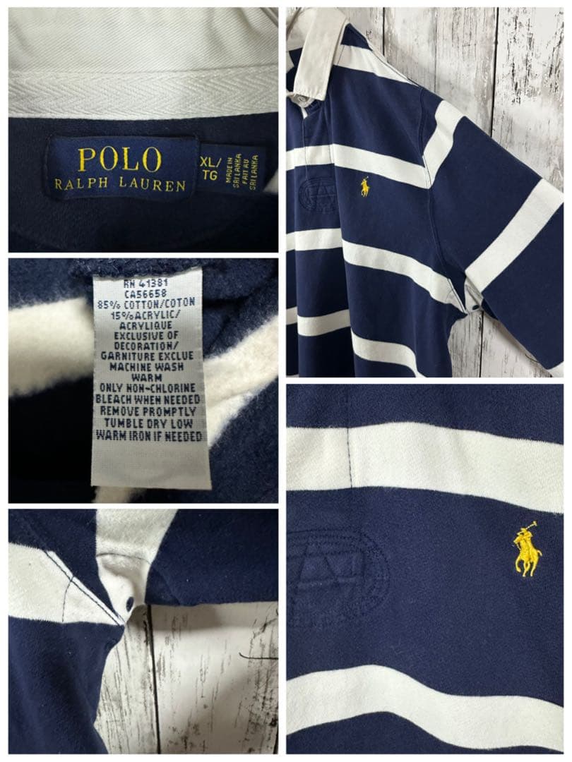 【ポロラルフローレン☆ラガーシャツ】常田大希☆裏起毛☆XL☆紺　白　金ポニー刺繍