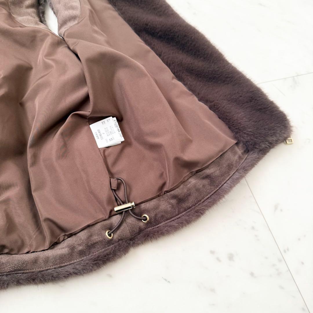 人気色❤️arpege story ファージップベスト　ブラウン　フード　M