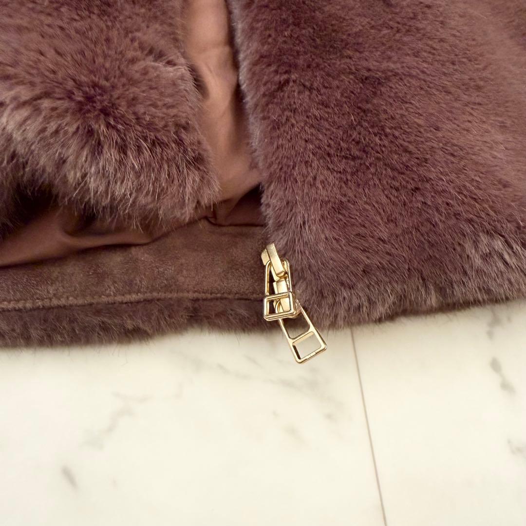 人気色❤️arpege story ファージップベスト　ブラウン　フード　M