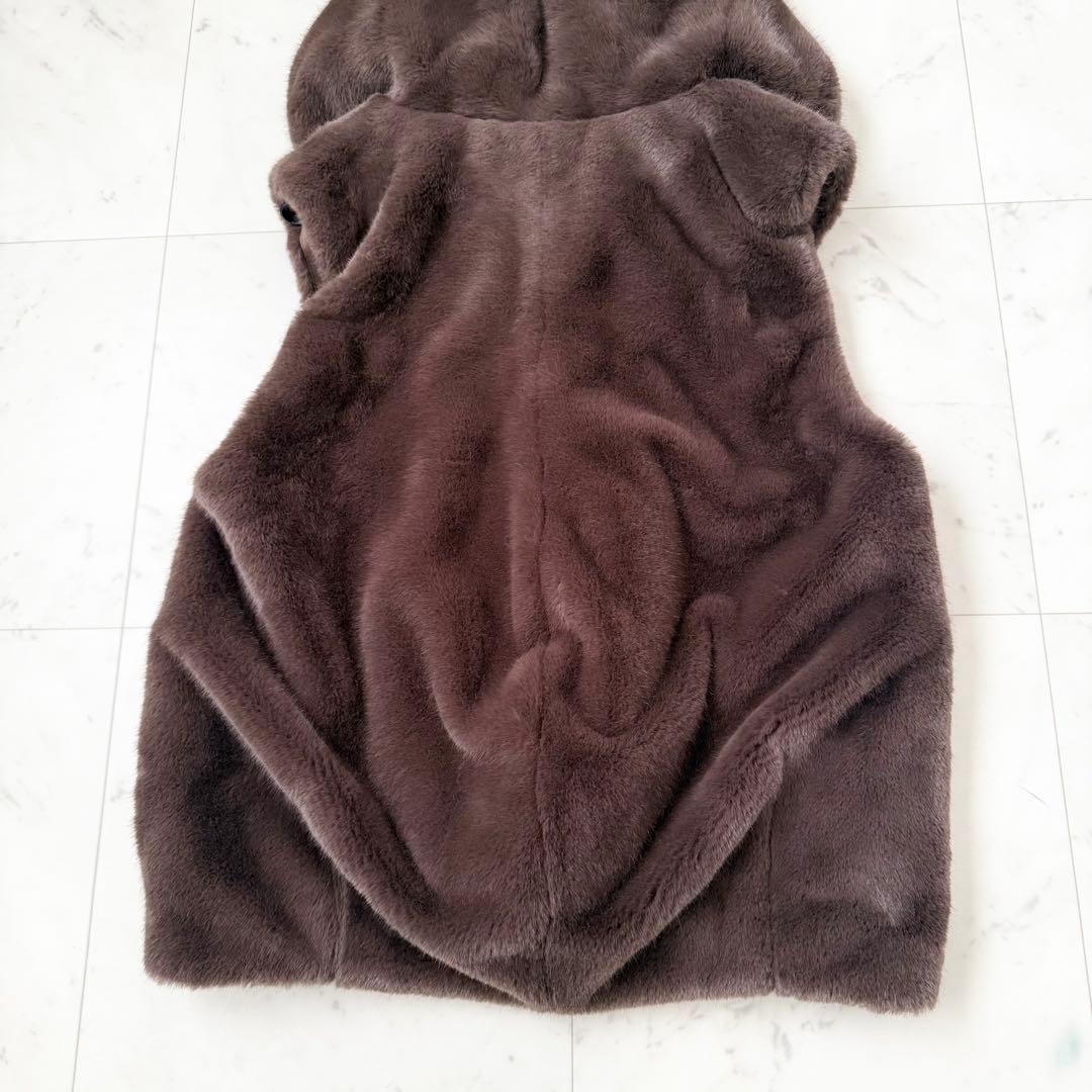 人気色❤️arpege story ファージップベスト　ブラウン　フード　M