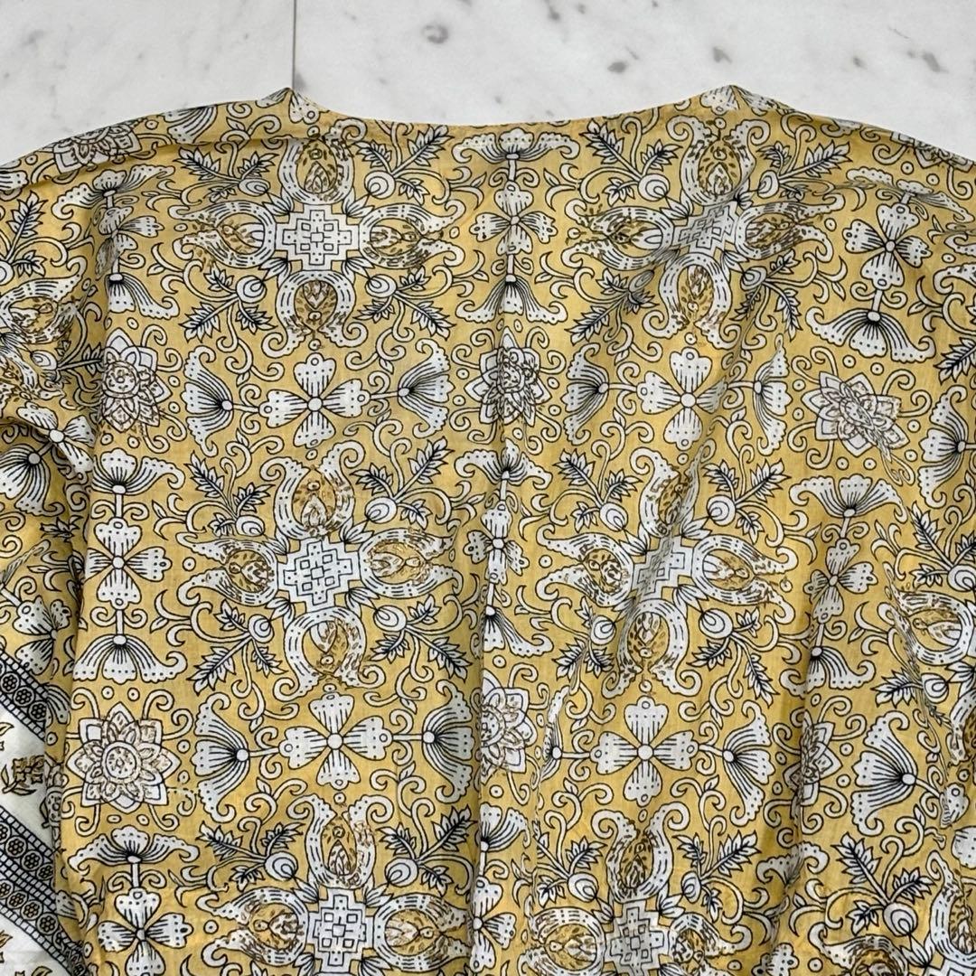 美品 ヌキテパ バンダナパターン スキッパーブラウス チュニック丈 総柄 黄
