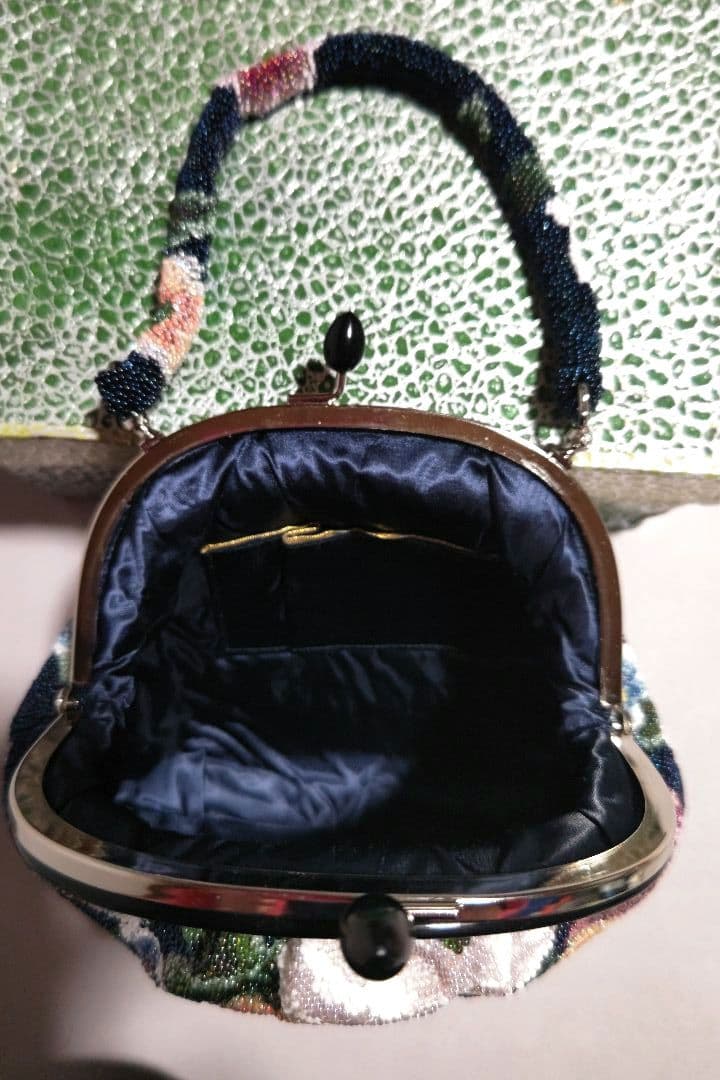 和装　花柄ビーズバッグ　レトロ