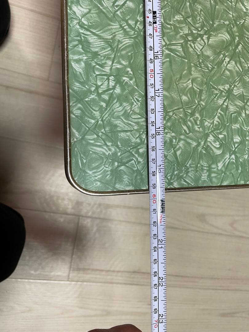 超昭和レトロ、折りたたみ式木製テーブル 緑色パターン