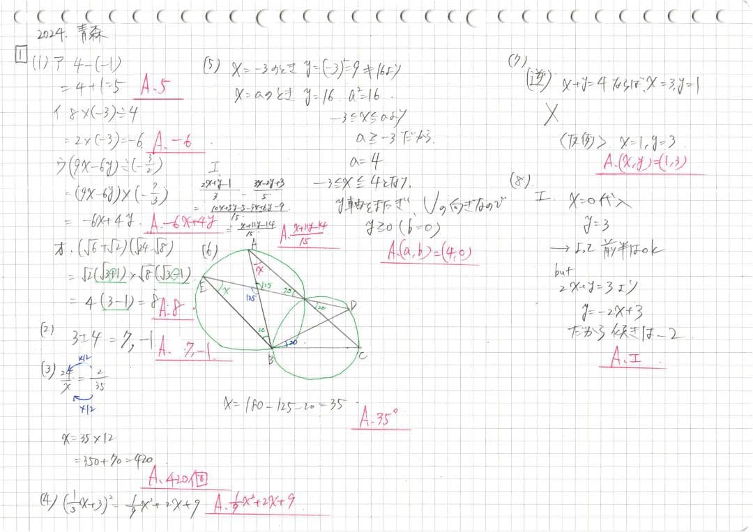 塾講師オリジナル数学解説 全問動画付 青森 公立高校入試 2022-24 過去問