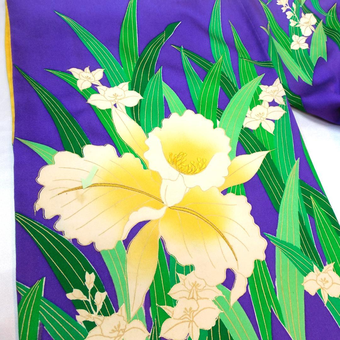 美品★振袖フルセット　正絹　成人式　振袖　7点セット　Mサイズ　紫色　花柄