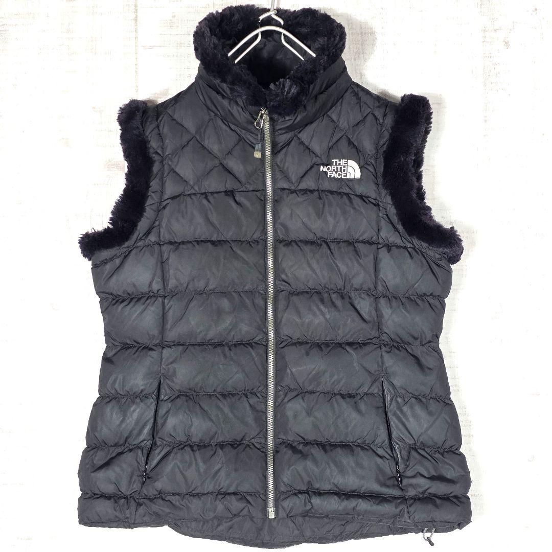 希少デザイン☆ノースフェイス ファーダウンベスト キルティングベスト 黒 L