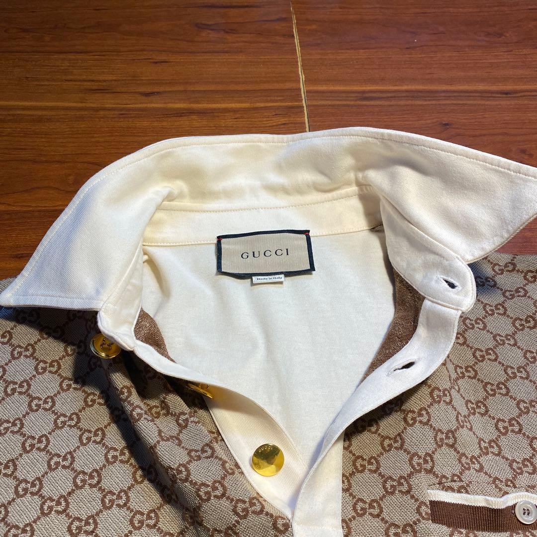 GUCCI GGパターン ポロシャツ ベージュ/アイボリー　シルク混