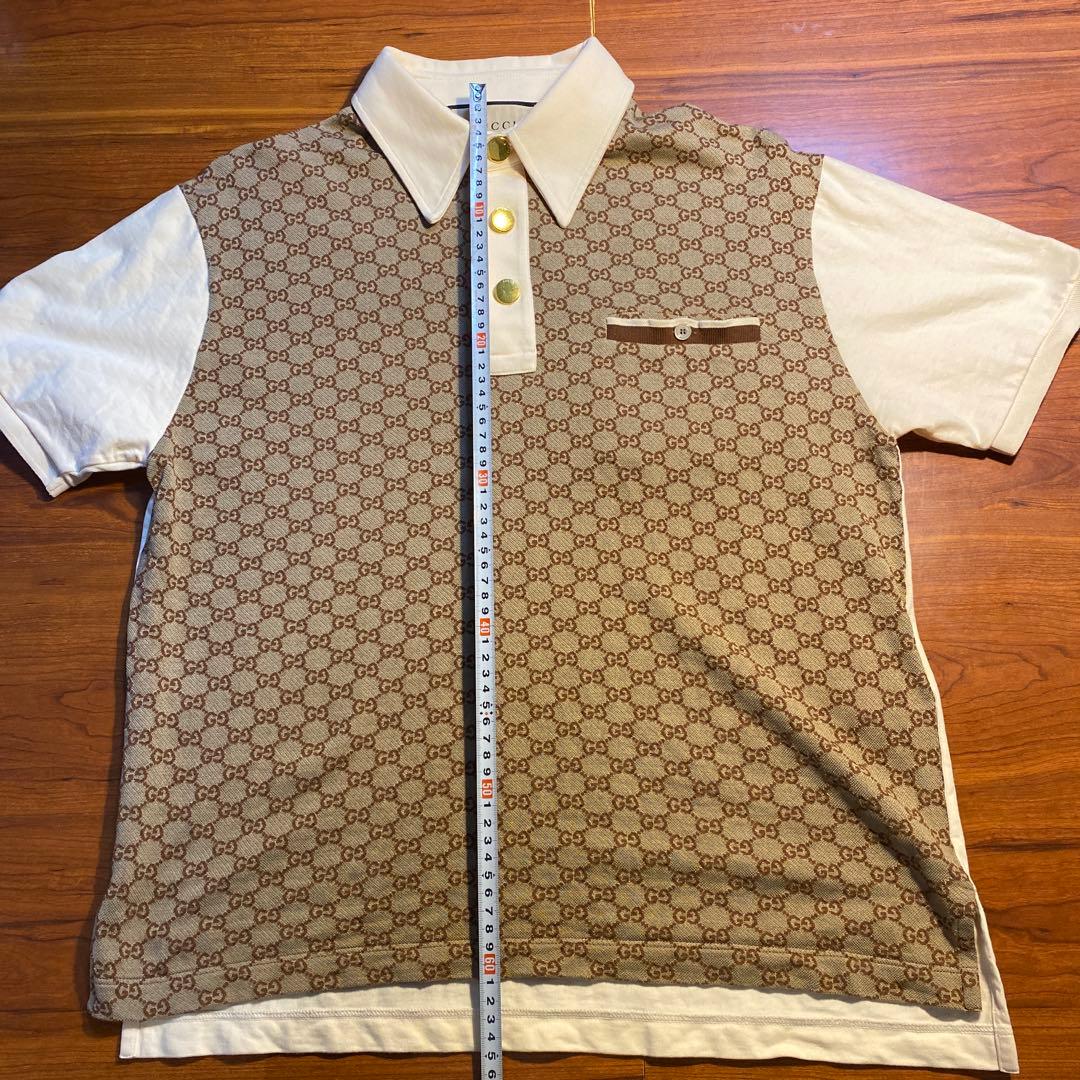GUCCI GGパターン ポロシャツ ベージュ/アイボリー　シルク混