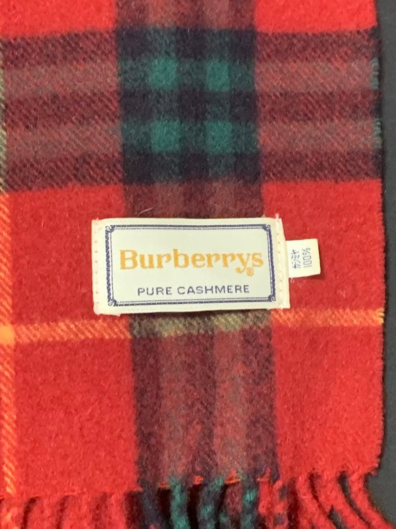 バーバリー　カシミア100%マフラー 　レッド　赤